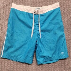OP Swim Trunks Board Shorts Mens Size L 36-38 Blue w White Trim Ocean Pacific‎